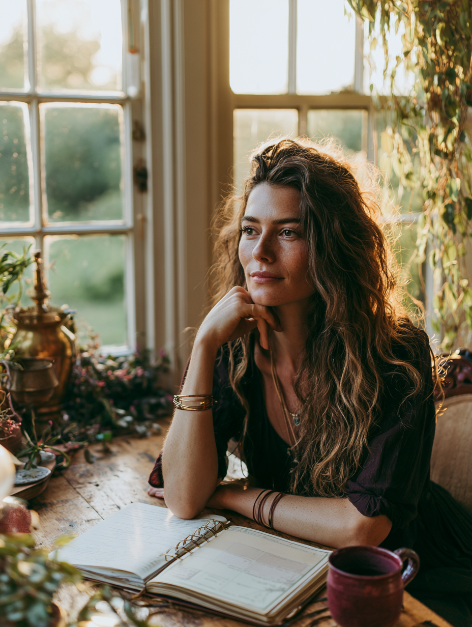 Astrologer working at a creative home office