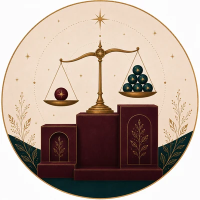 A set of golden scales weighing one sphere against many